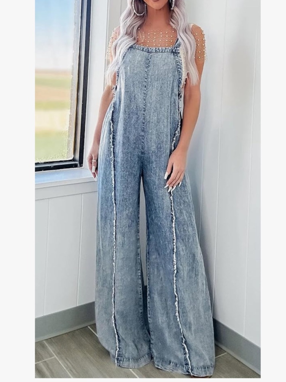 Women’s Wide-Leg Denim Overalls - Light Wash Blue